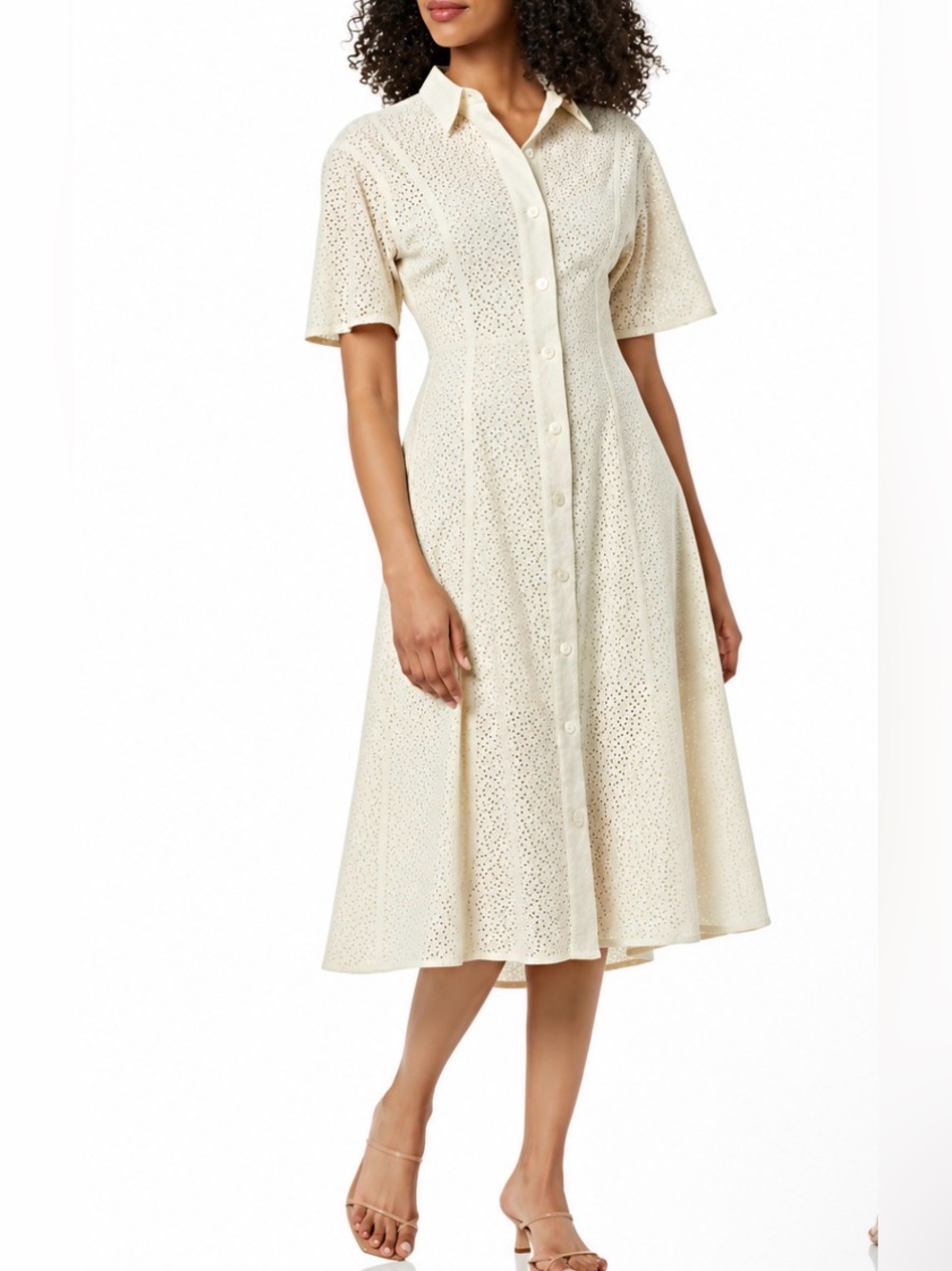 Theory Cream Eyelet Button-Front Midi Dress -80% OFF MSRP!!!